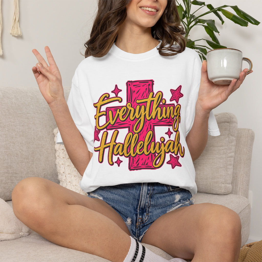 Everything Hallelujah T-Shirt — Christian Faith Graphic Tee with Cross & Stars