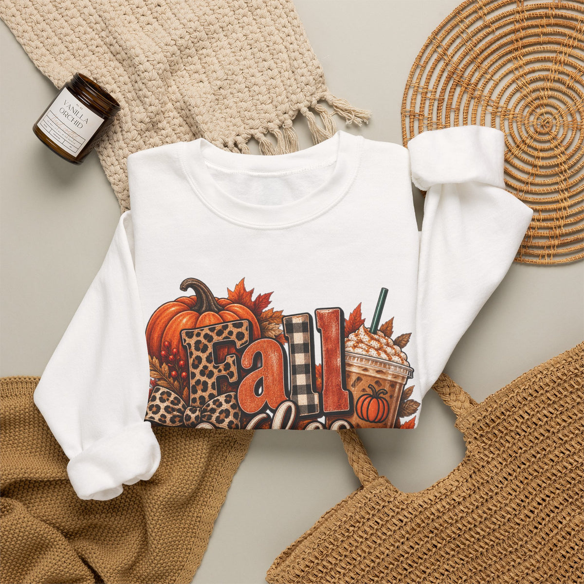 Fall Vibes Sweatshirt — Pumpkin & Leopard Autumn Crewneck