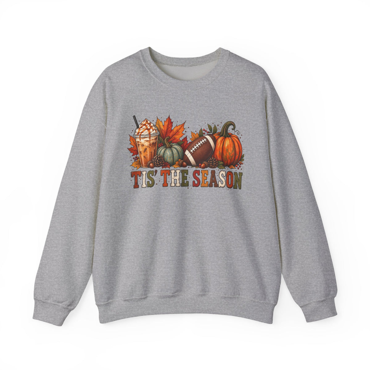 Tis The Season Fall Sweatshirt — Pumpkin, Leaves & Football Crewneck