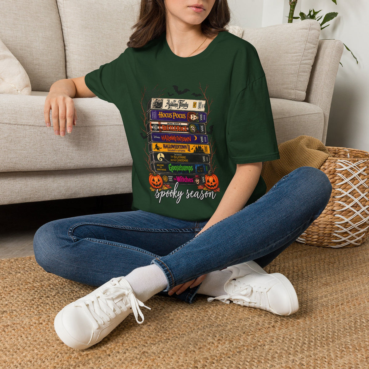 Halloween Movie Book Stack  Soft style T-Shirt — Hocus Pocus, Beetlejuice & Halloween Town Graphic Gildan Tee