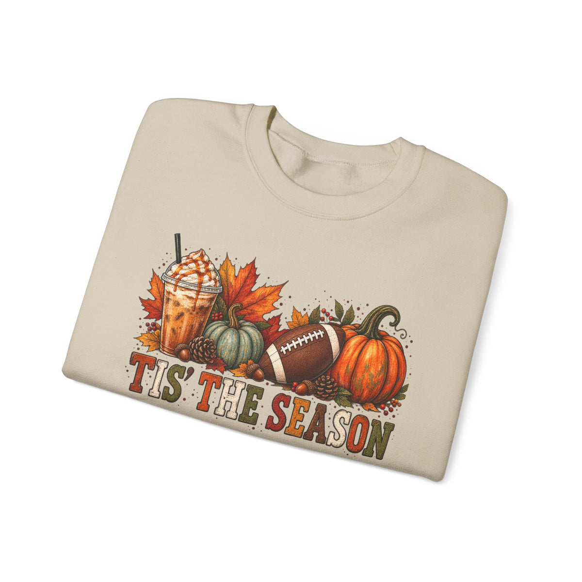 Tis The Season Fall Sweatshirt — Pumpkin, Leaves & Football Crewneck