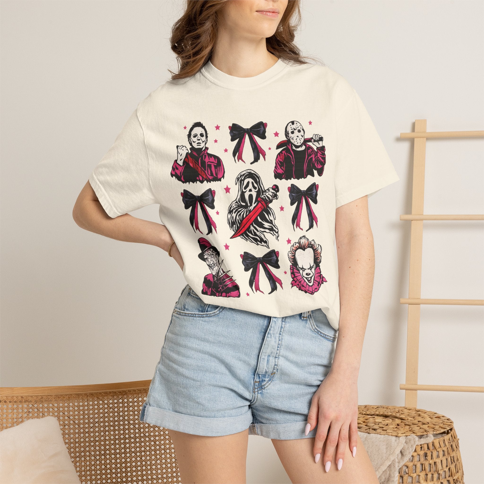 Horror Icons Grid T-Shirt — Classic Slasher Movie Faces