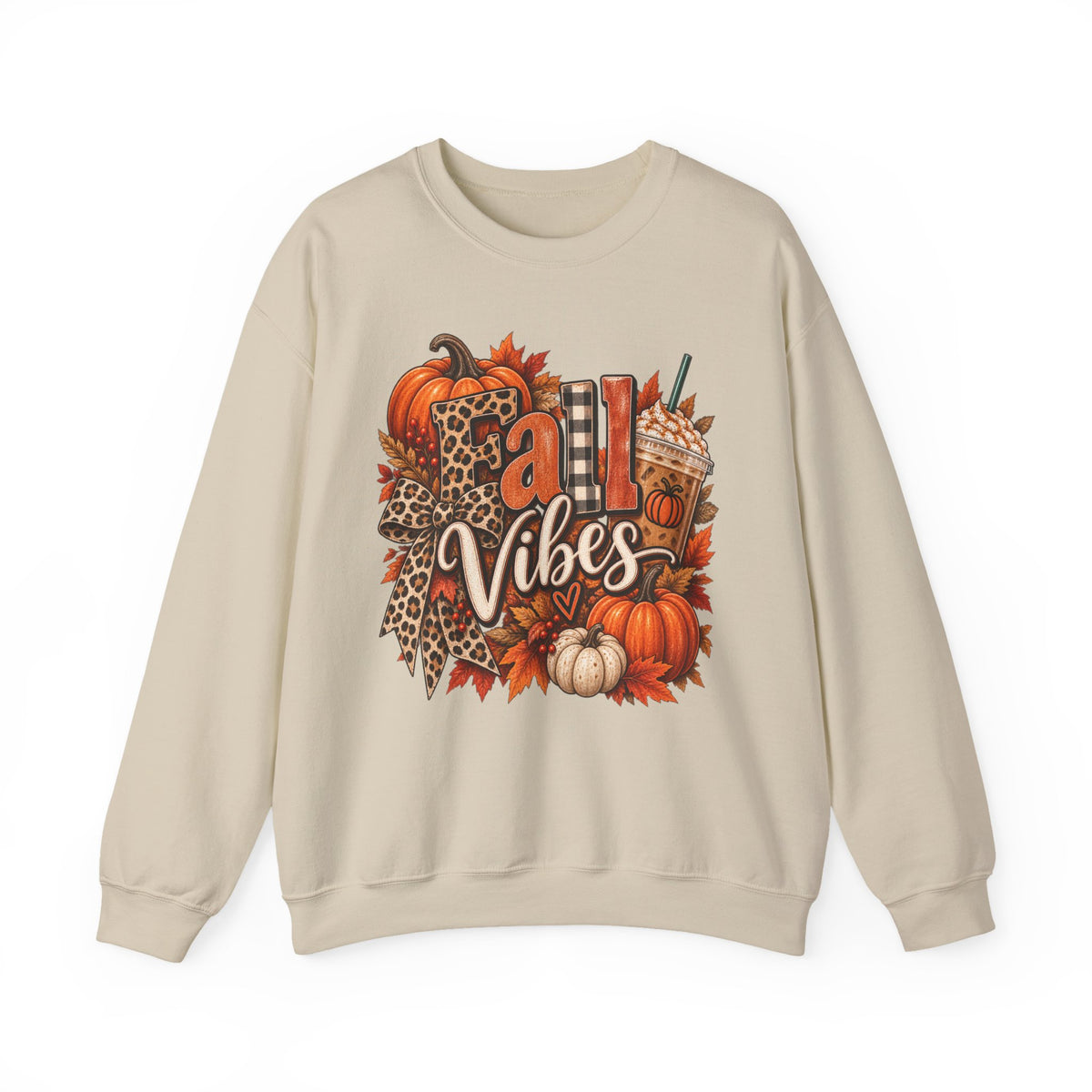 Fall Vibes Sweatshirt — Pumpkin & Leopard Autumn Crewneck