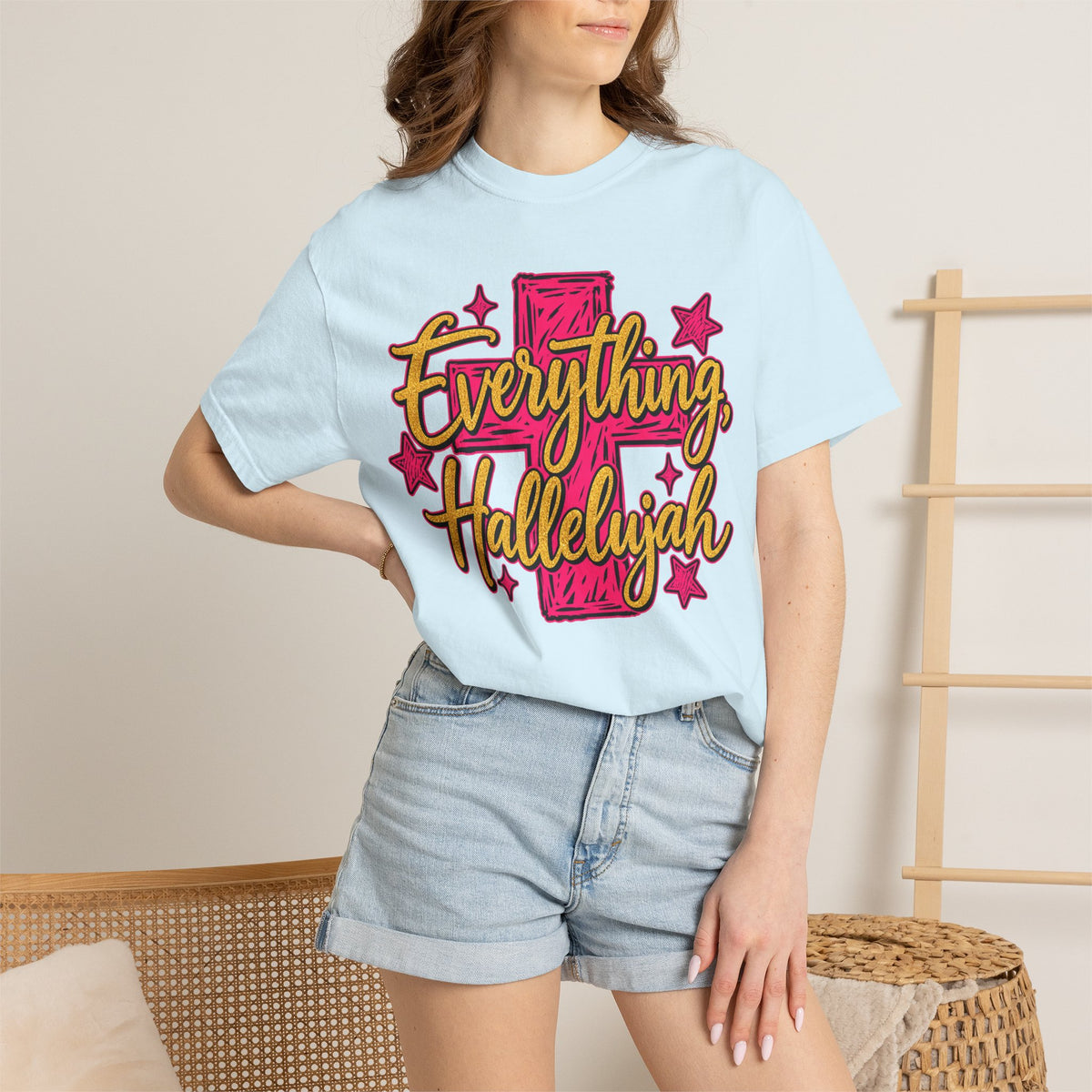 Everything Hallelujah T-Shirt — Christian Faith Graphic Tee with Cross & Stars