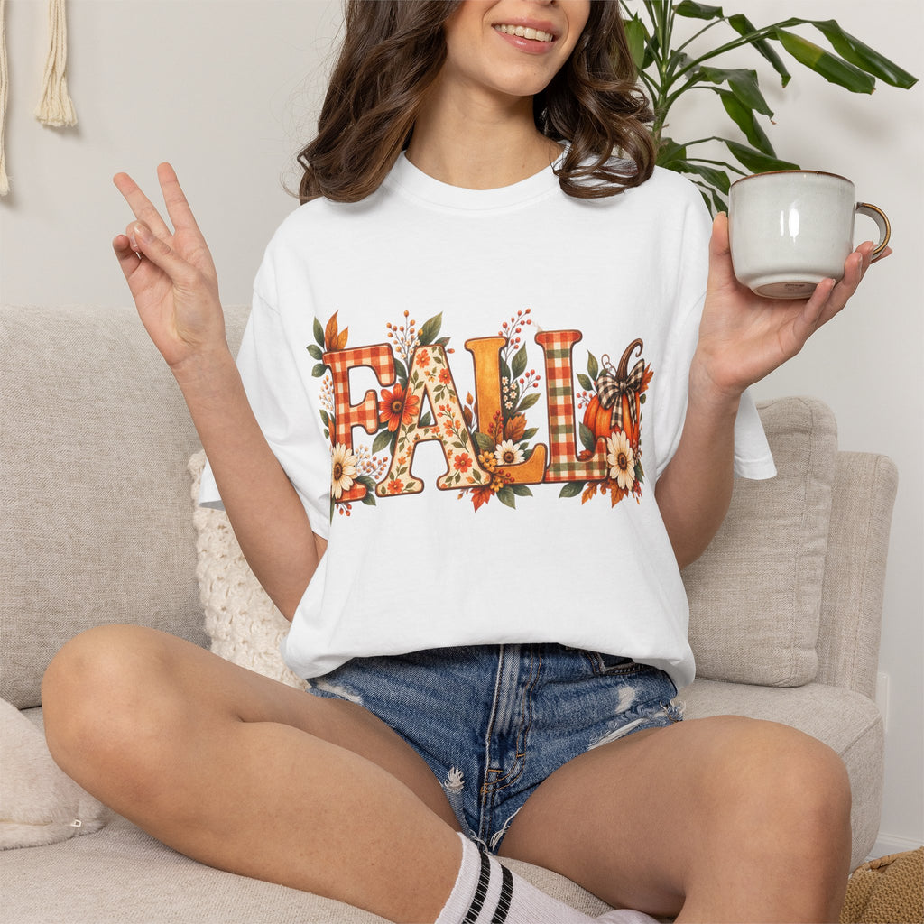 Fall Floral Tee — "FALL" Pumpkin & Sunflower Graphic T-Shirt