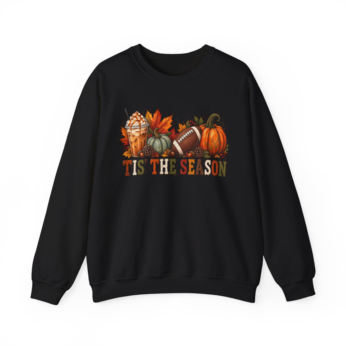 Tis The Season Fall Sweatshirt — Pumpkin, Leaves & Football Crewneck