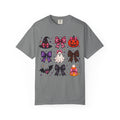 Halloween Bow Icons T-Shirt — Cute Spooky Ghost, Pumpkin & Bat Graphic Tee