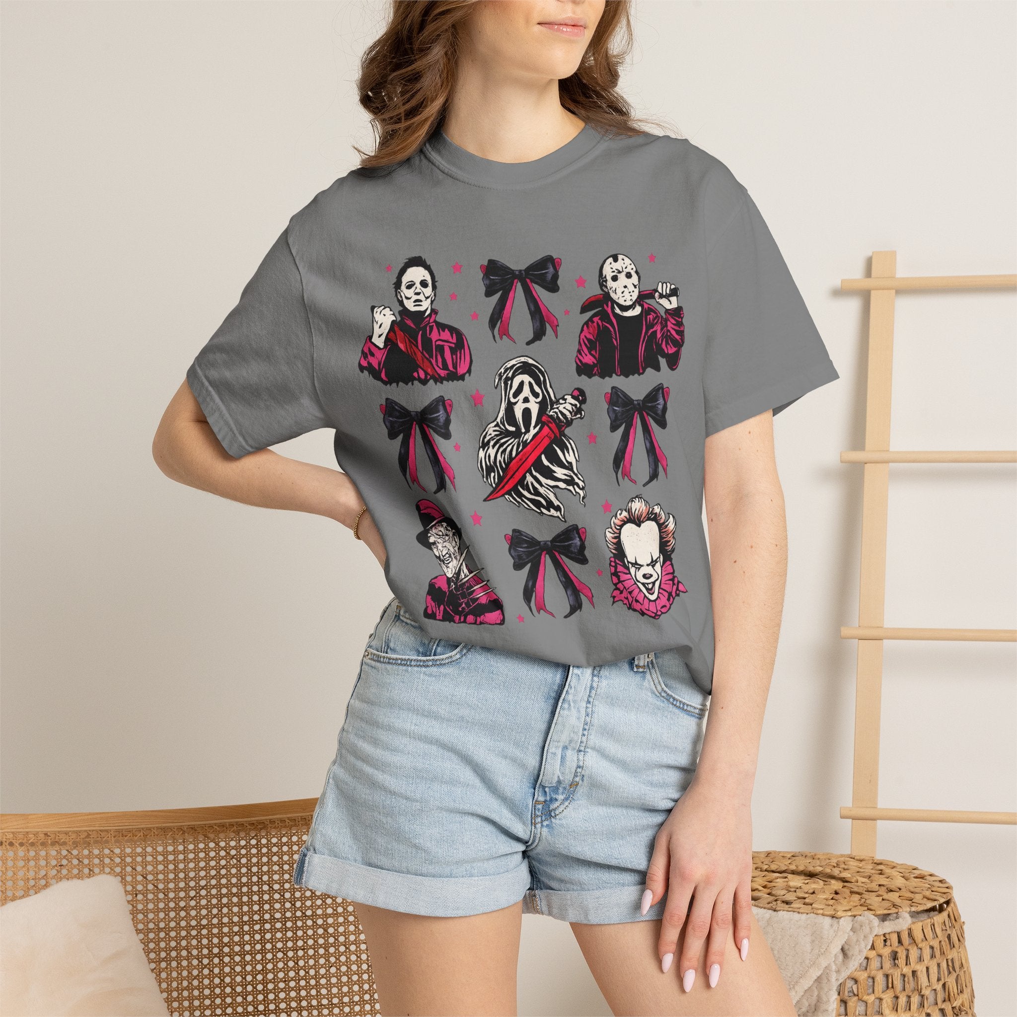 Horror Icons Grid T-Shirt — Classic Slasher Movie Faces