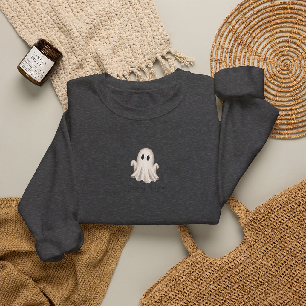 Ghost Cute Crewneck Sweatshirt — Tiny Ghost "Boo" Graphic Pullover