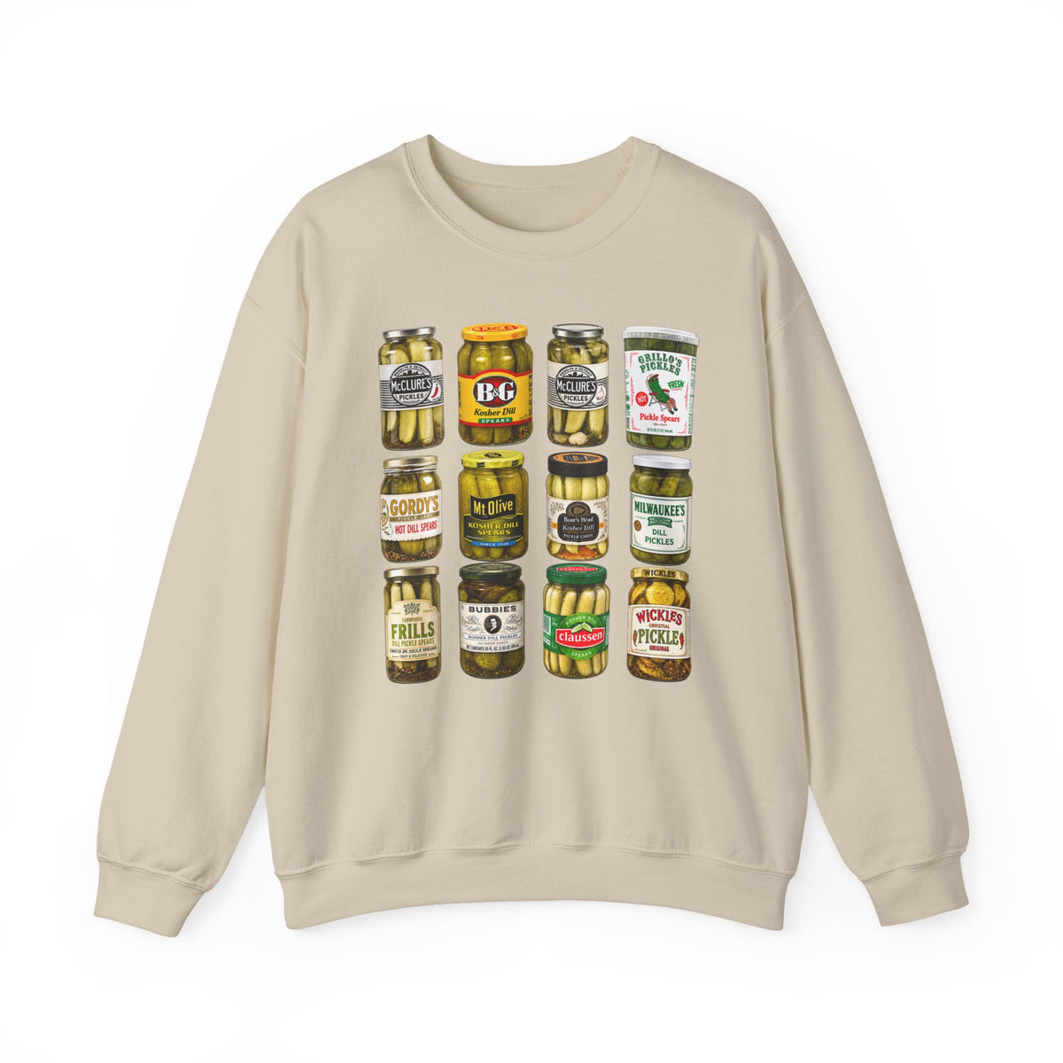 Pickle Jar Grid Sweatshirt — Vintage Grocery Label Graphic Crewneck