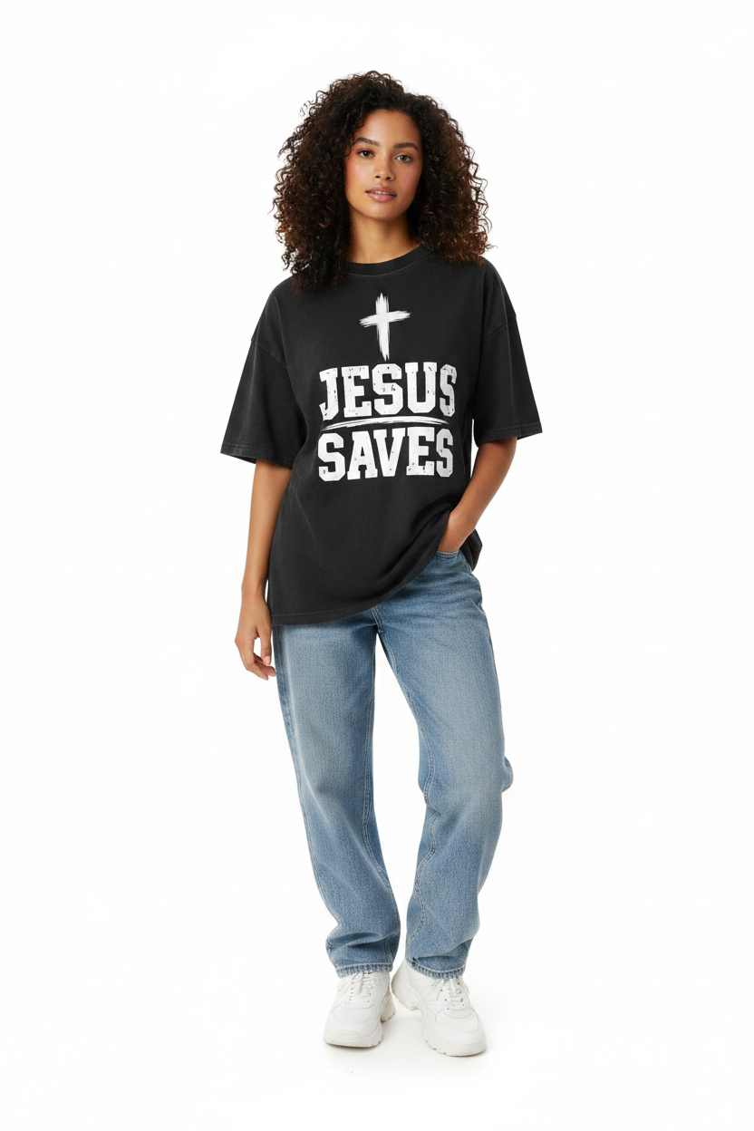 Jesus saves Enzyme Washed T-Shirt
