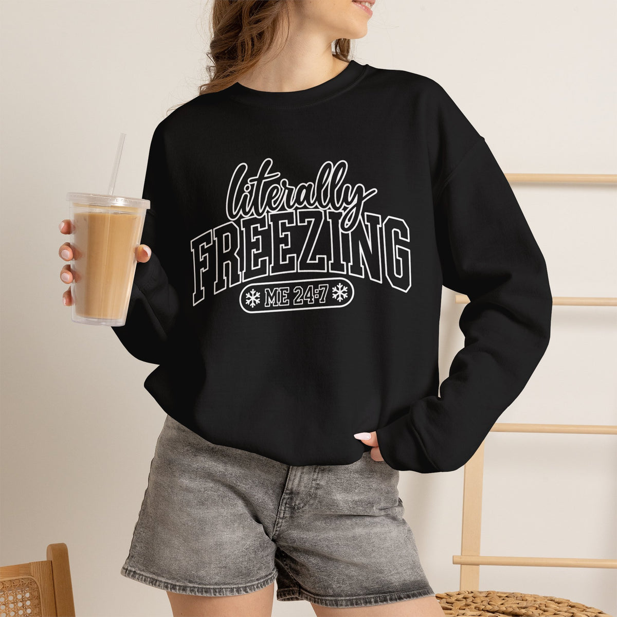 Literally Freezing Crewneck Sweatshirt — Funny Winter Graphic Pullover