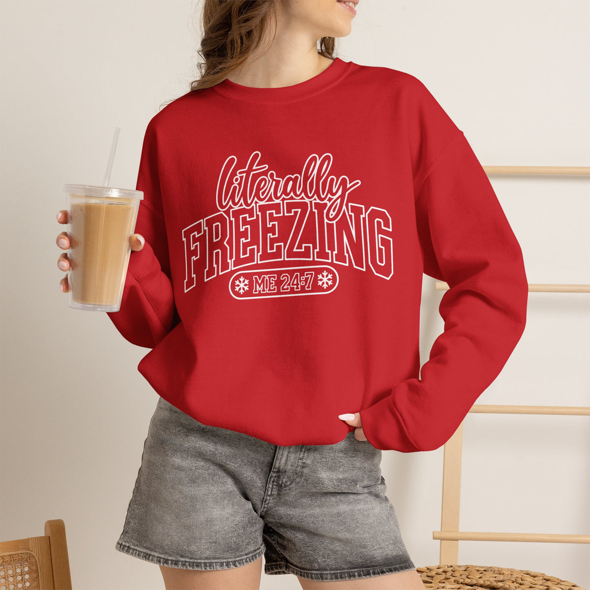Literally Freezing Crewneck Sweatshirt — Funny Winter Graphic Pullover