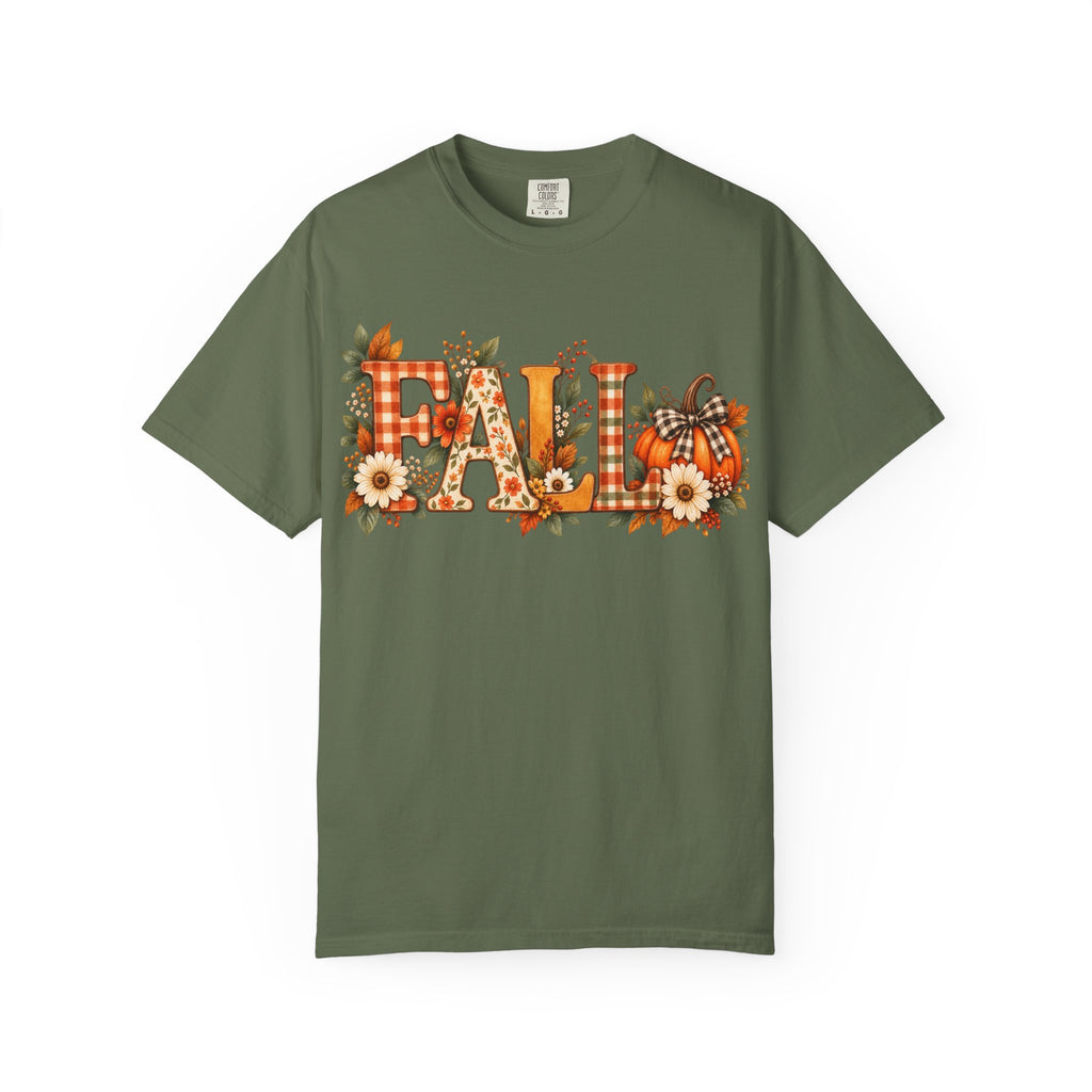 Fall Floral Tee — "FALL" Pumpkin & Sunflower Graphic T-Shirt