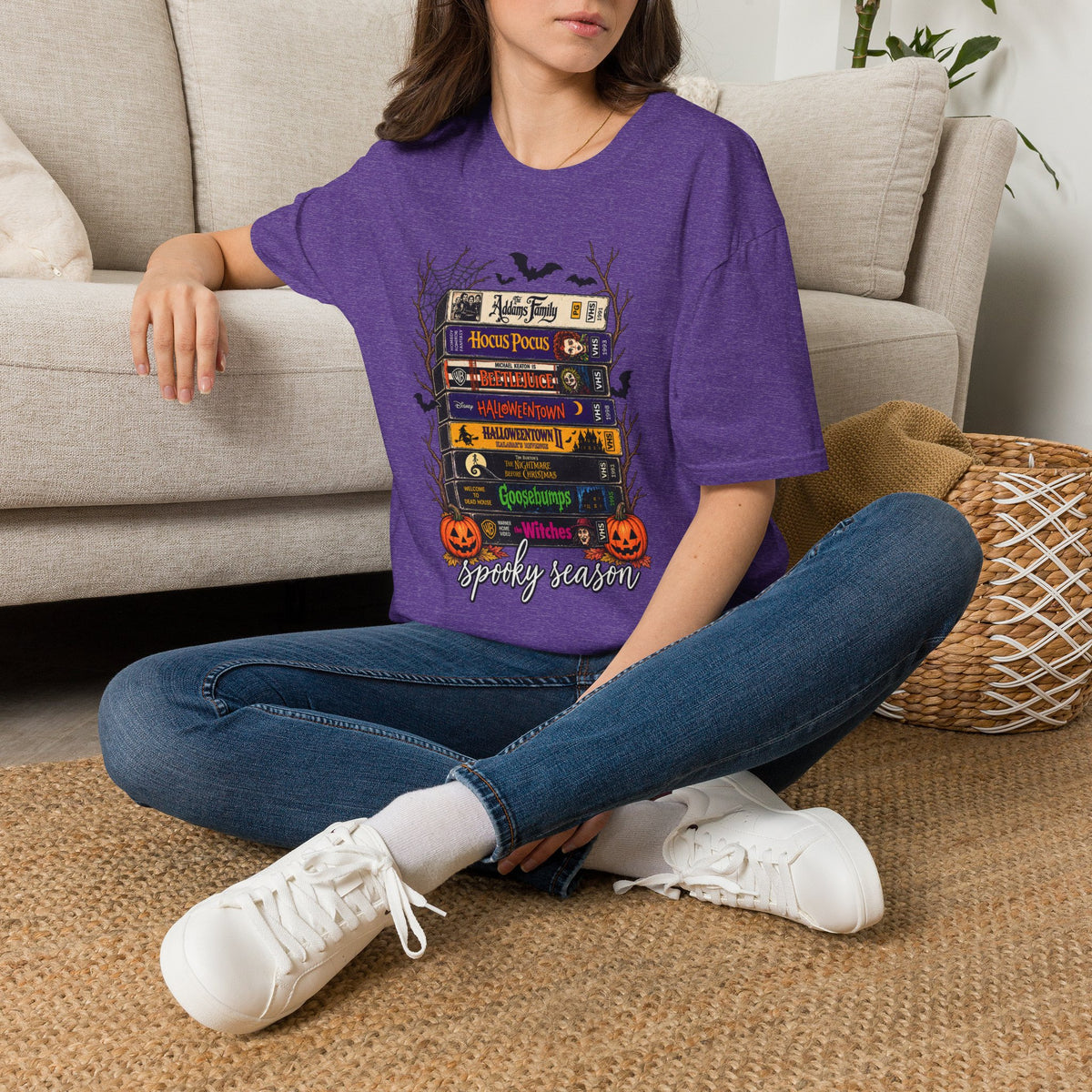 Halloween Movie Book Stack  Soft style T-Shirt — Hocus Pocus, Beetlejuice & Halloween Town Graphic Gildan Tee