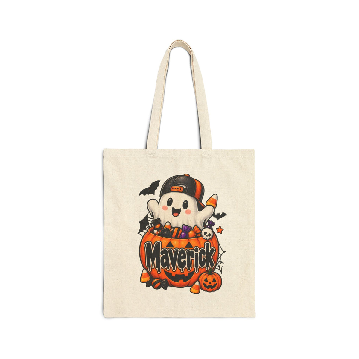 Halloween Ghost Pumpkin Tote Bag – "Maverick" Trick-or-Treat Cotton Canvas Tote