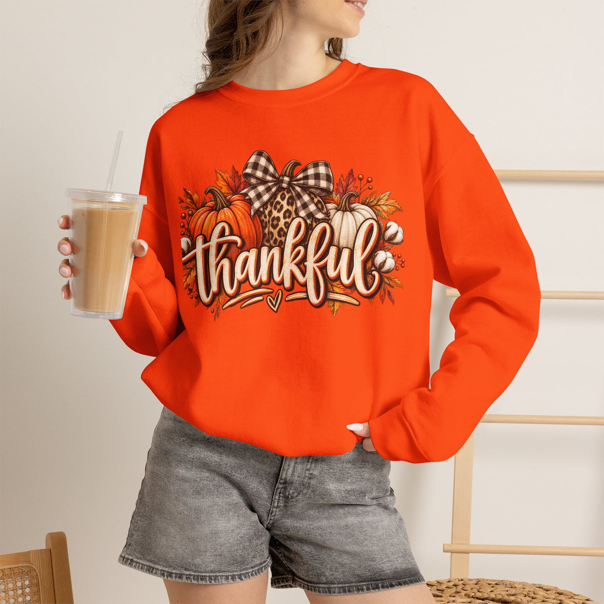 Thankful Fall Sweatshirt — Autumn Pumpkin Graphic Crewneck