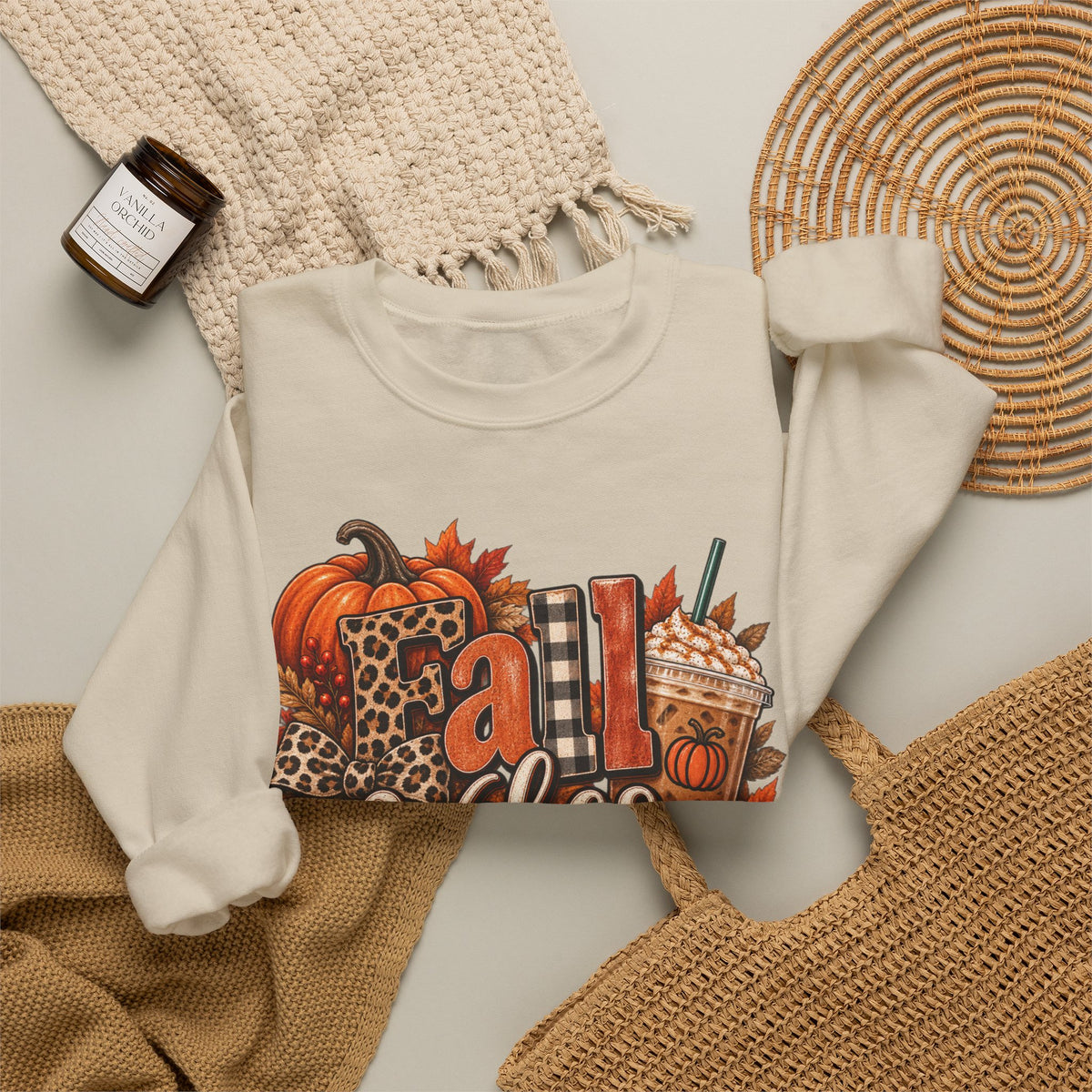 Fall Vibes Sweatshirt — Pumpkin & Leopard Autumn Crewneck