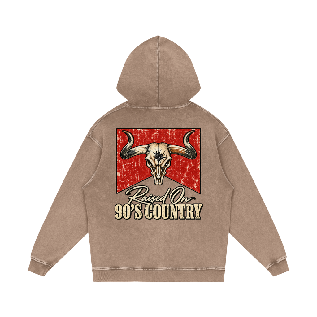 Raised on 90s country Snow Washed Loose Cotton Hoodie