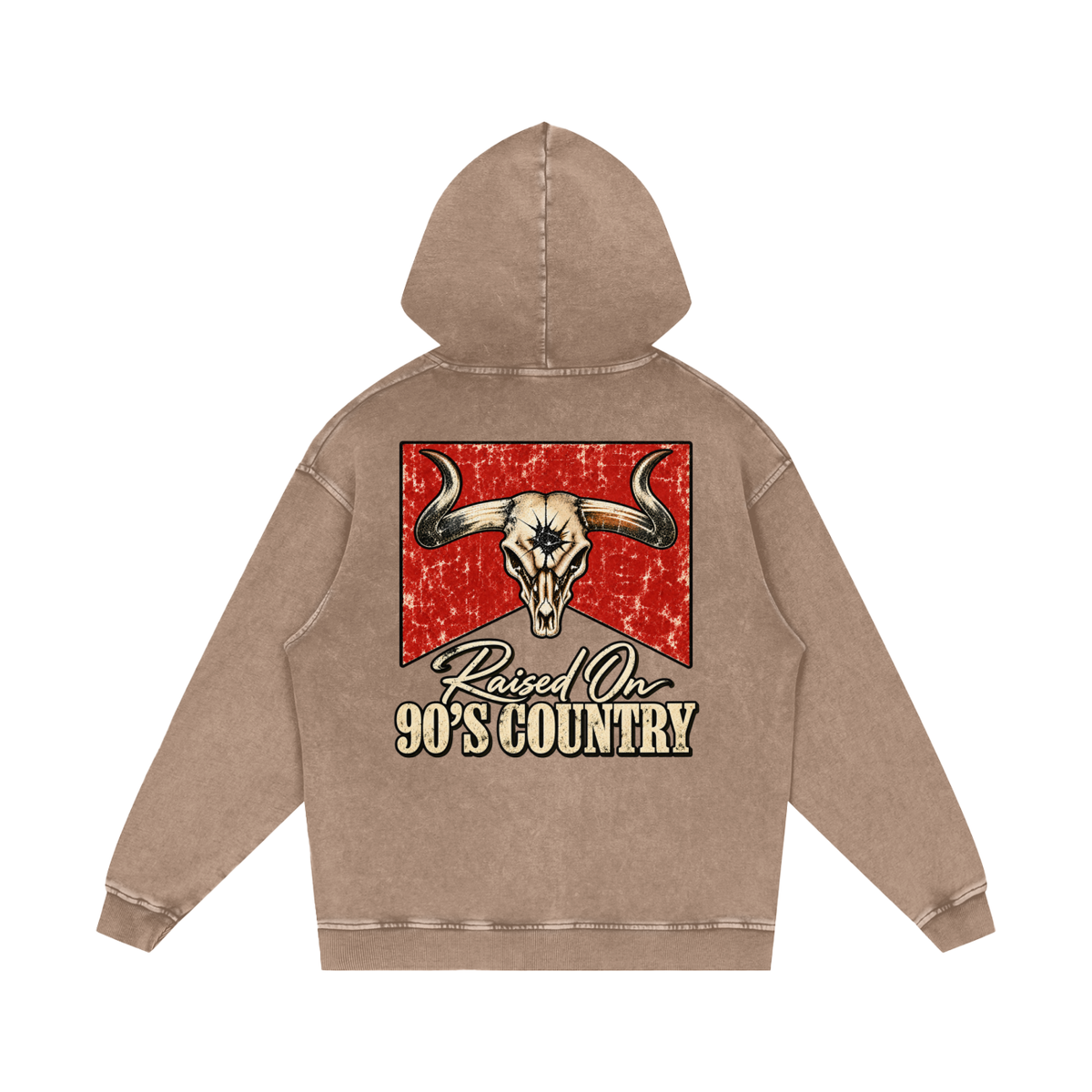 Raised on 90s country Snow Washed Loose Cotton Hoodie