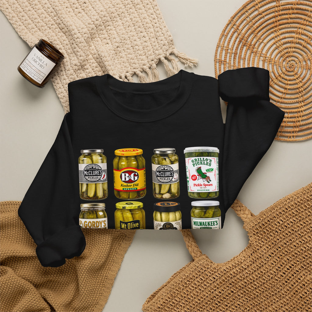 Pickle Jar Grid Sweatshirt — Vintage Grocery Label Graphic Crewneck