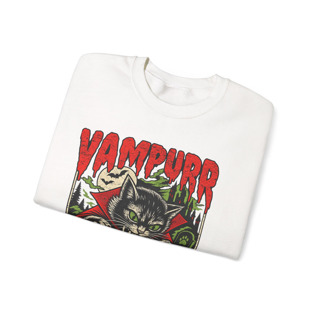 Vampurr Bites Again Sweatshirt — Retro Horror Cat Graphic Crewneck