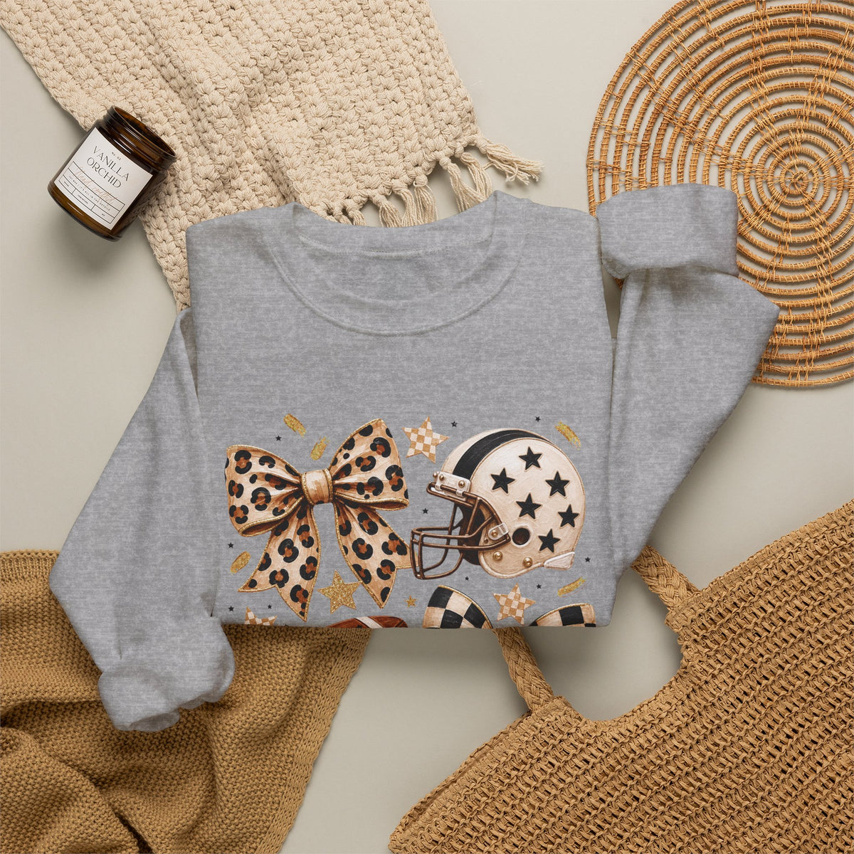 Football Leopard Bow Crewneck Sweatshirt