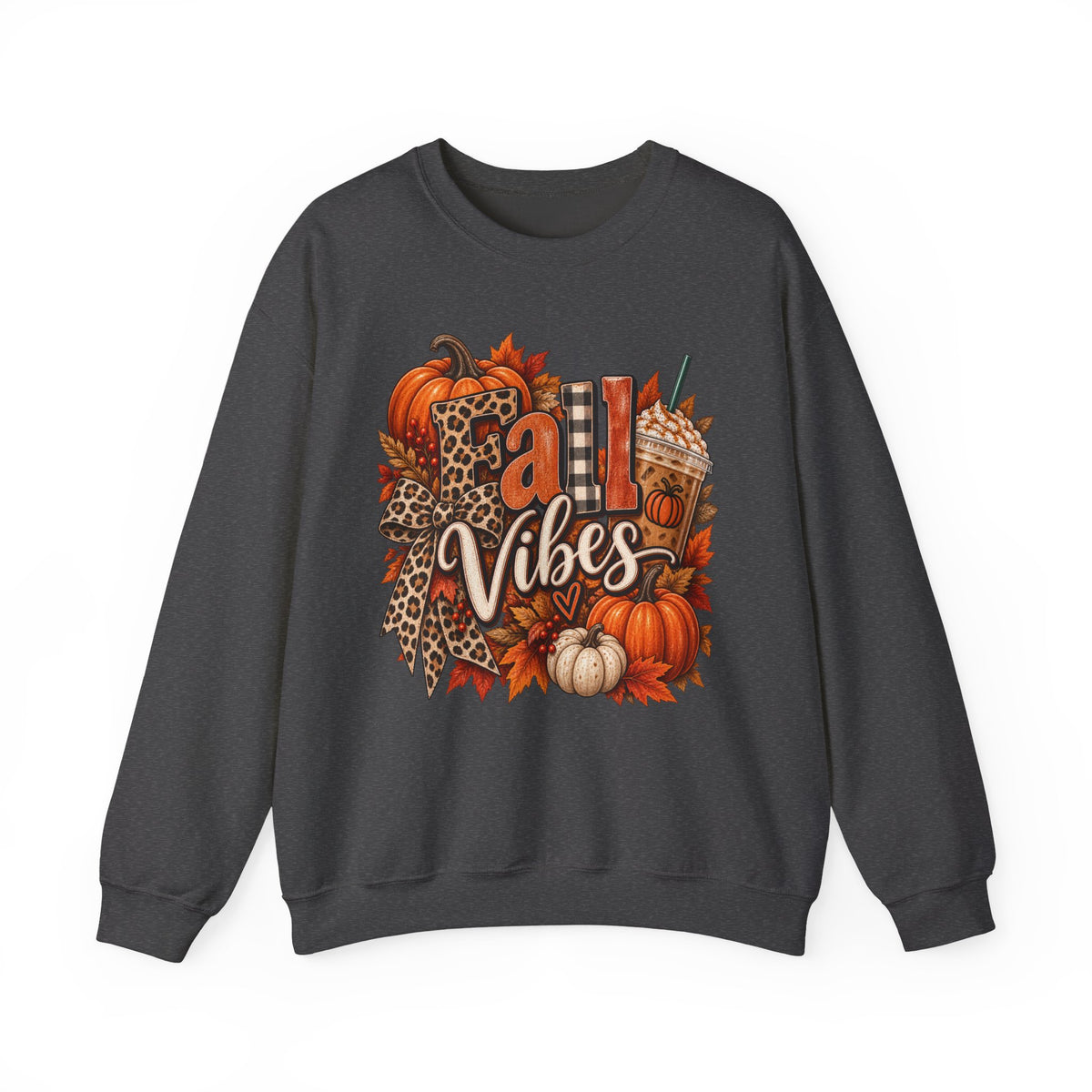 Fall Vibes Sweatshirt — Pumpkin & Leopard Autumn Crewneck