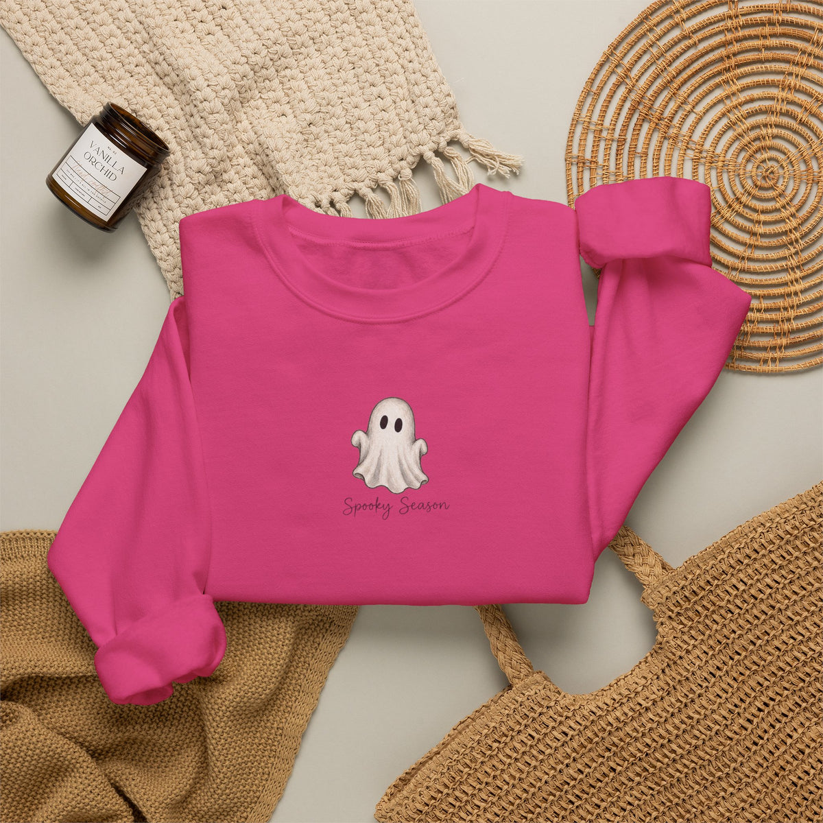 Ghost Cute Crewneck Sweatshirt — Tiny Ghost "Boo" Graphic Pullover