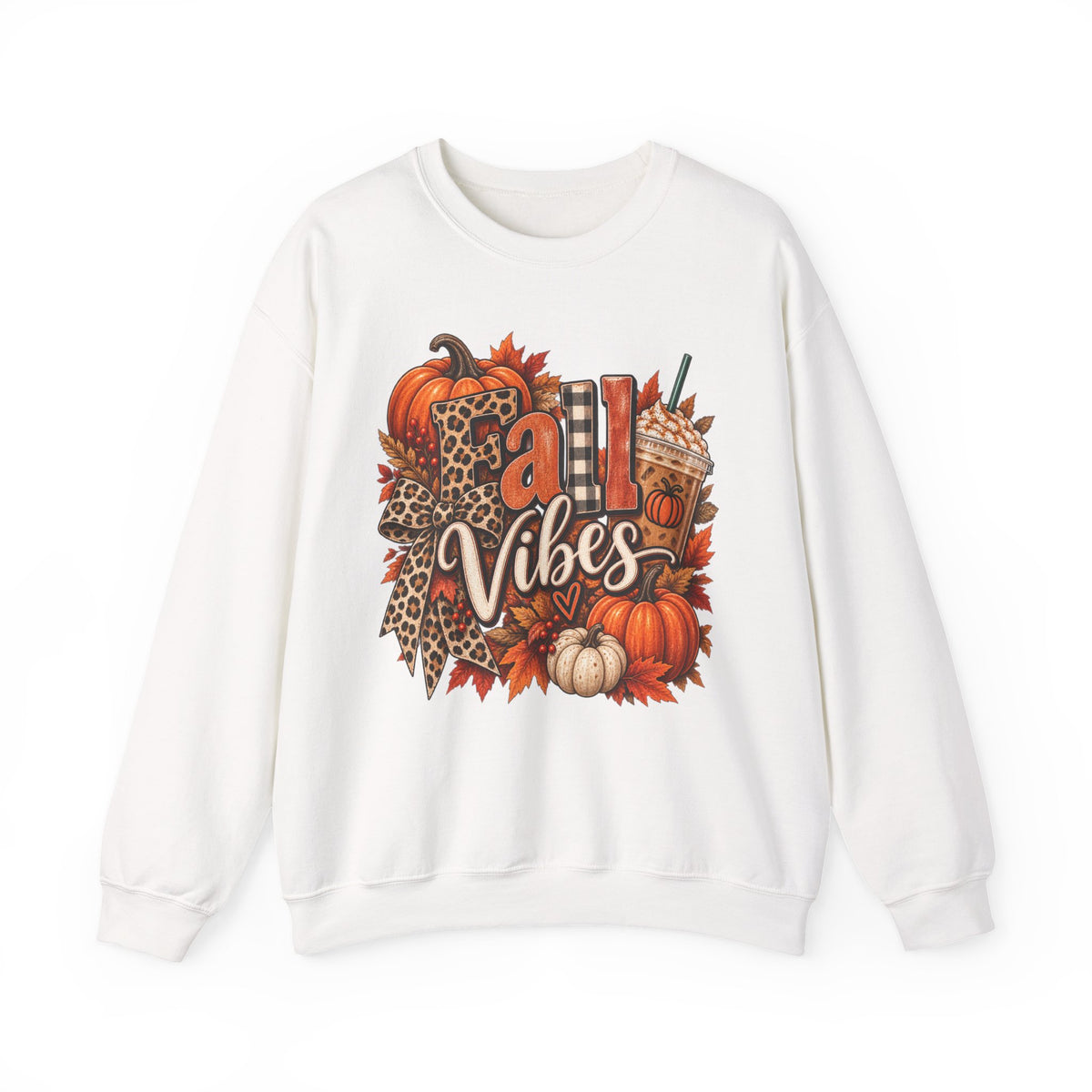 Fall Vibes Sweatshirt — Pumpkin & Leopard Autumn Crewneck