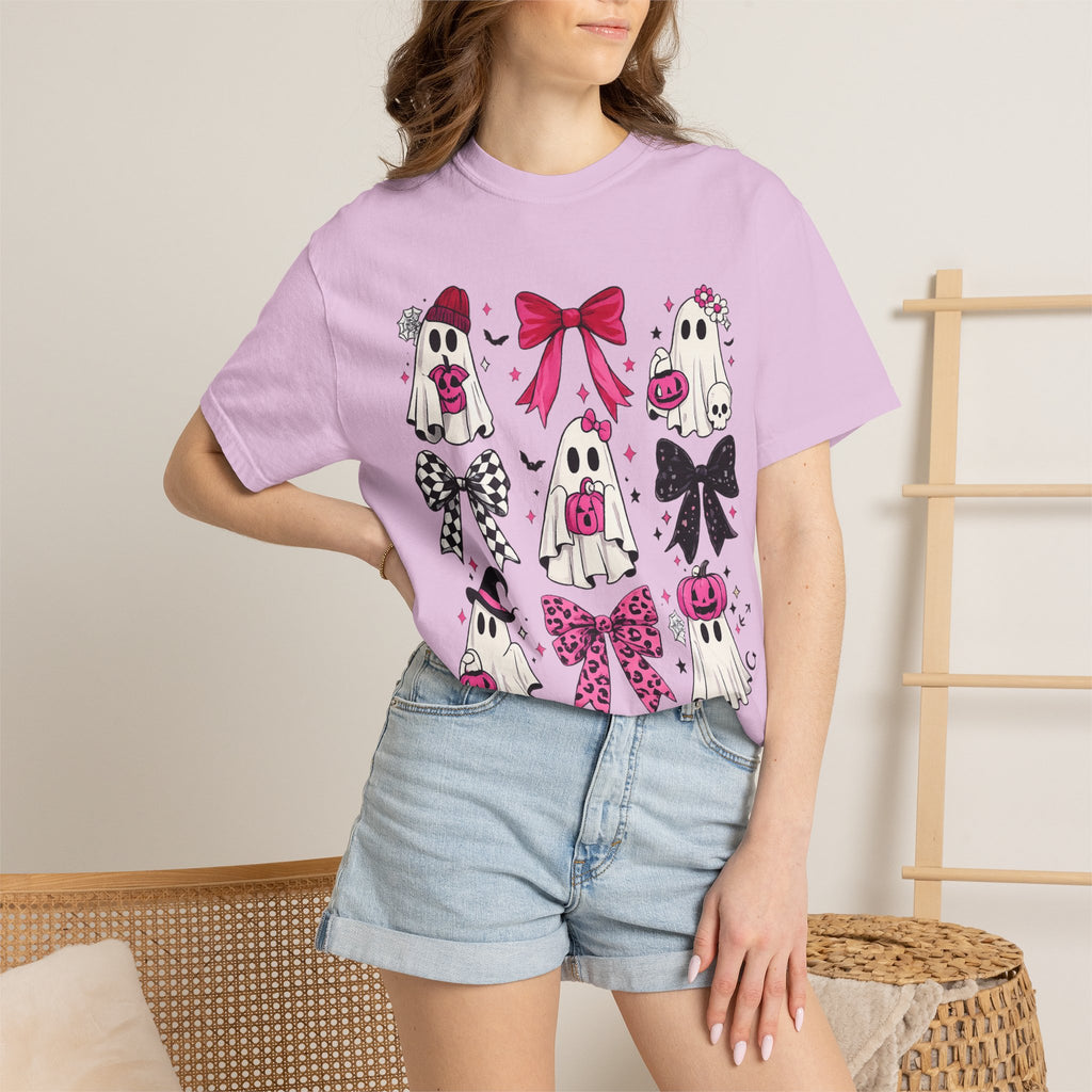 Halloween Ghosts & Bows T-Shirt — Cute Pink Trick-or-Treat Graphic Tee