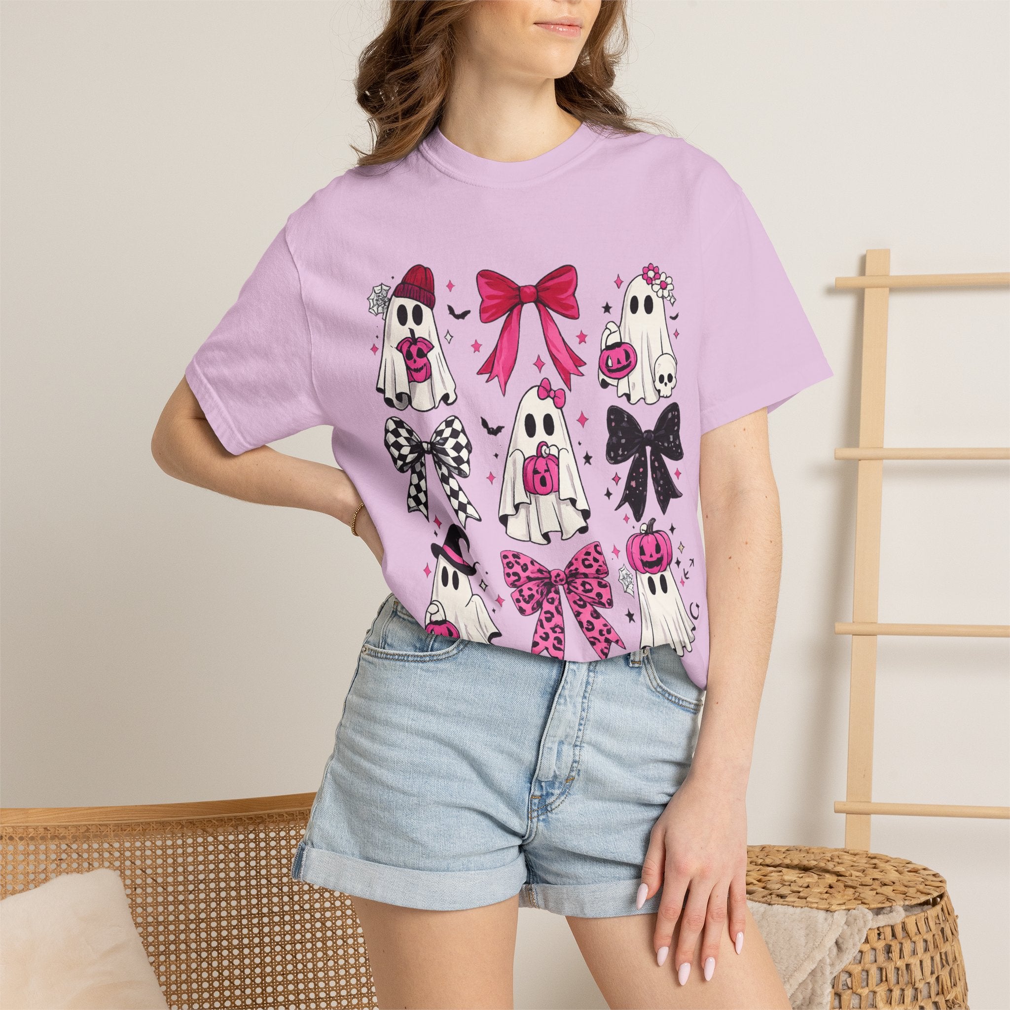 Halloween Ghosts & Bows T-Shirt — Cute Pink Trick-or-Treat Graphic Tee