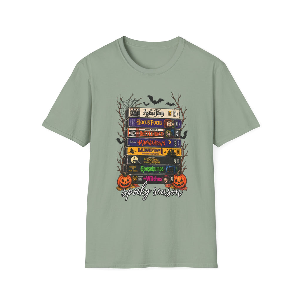 Halloween Movie Book Stack  Soft style T-Shirt — Hocus Pocus, Beetlejuice & Halloween Town Graphic Gildan Tee