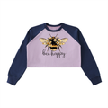Bee Happy Raw-Hem Color-Block Raglan Crop Sweatshirt
