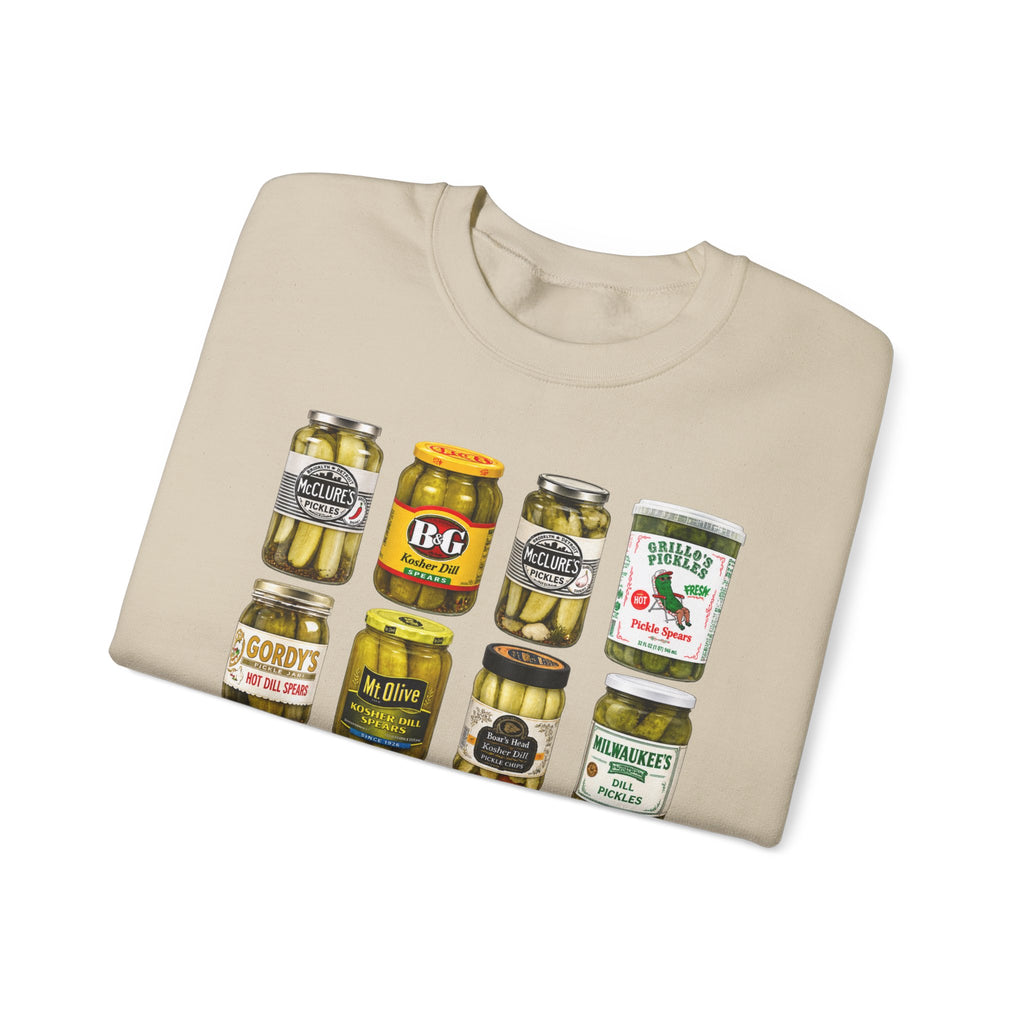 Pickle Jar Grid Sweatshirt — Vintage Grocery Label Graphic Crewneck