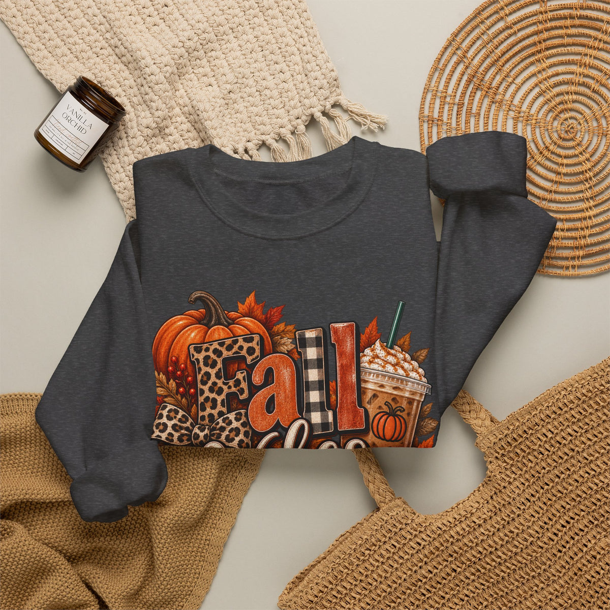 Fall Vibes Sweatshirt — Pumpkin & Leopard Autumn Crewneck