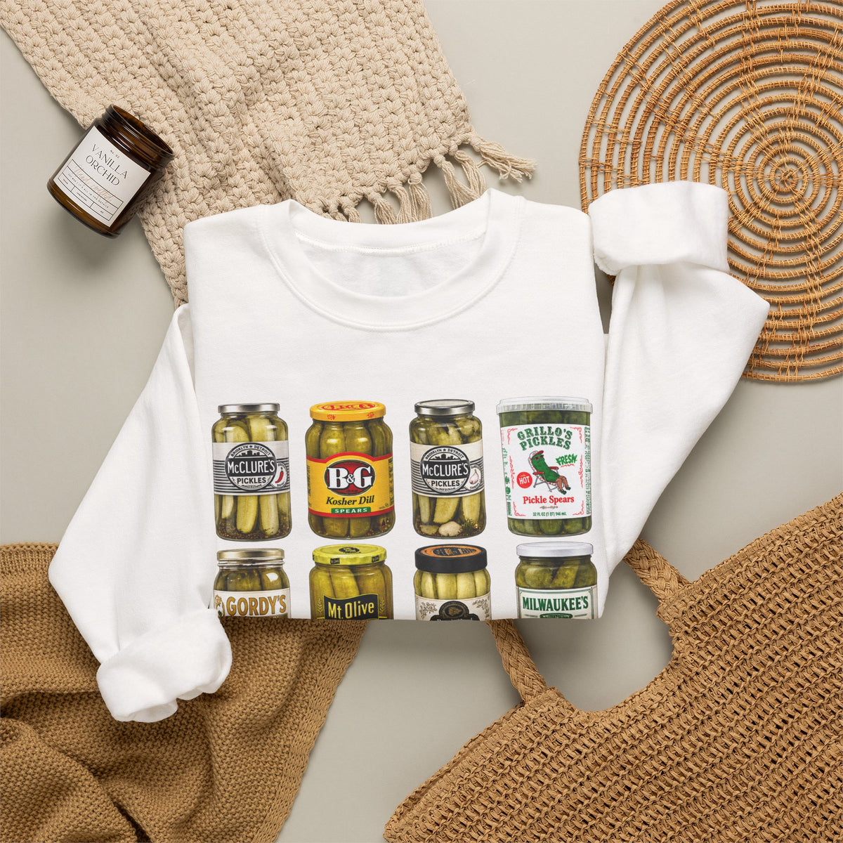 Pickle Jar Grid Sweatshirt — Vintage Grocery Label Graphic Crewneck