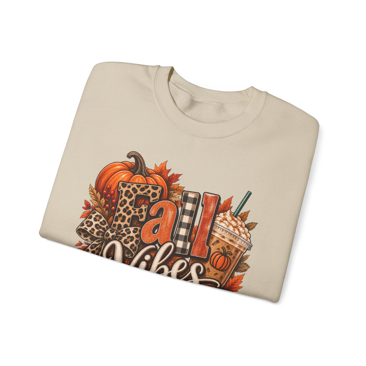 Fall Vibes Sweatshirt — Pumpkin & Leopard Autumn Crewneck