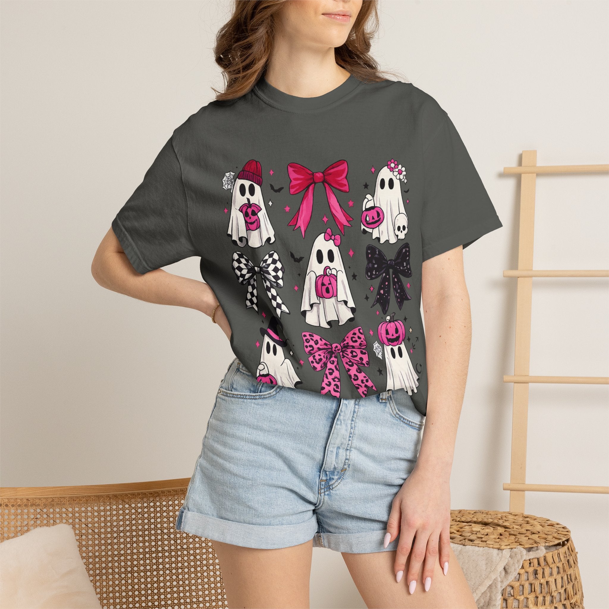 Halloween Ghosts & Bows T-Shirt — Cute Pink Trick-or-Treat Graphic Tee