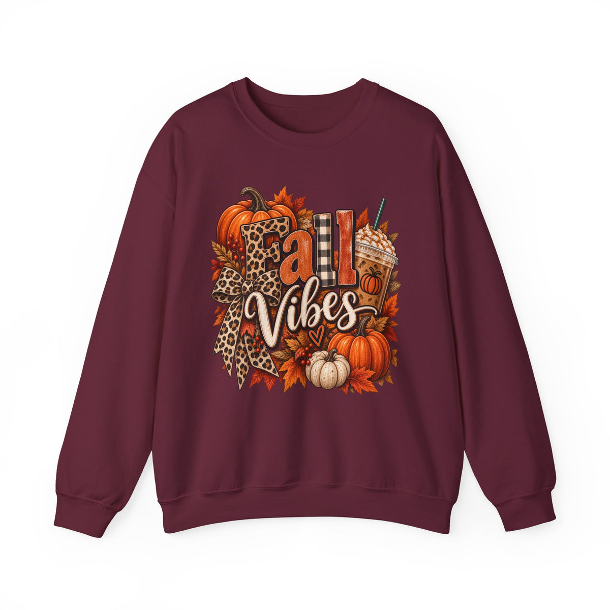Fall Vibes Sweatshirt — Pumpkin & Leopard Autumn Crewneck