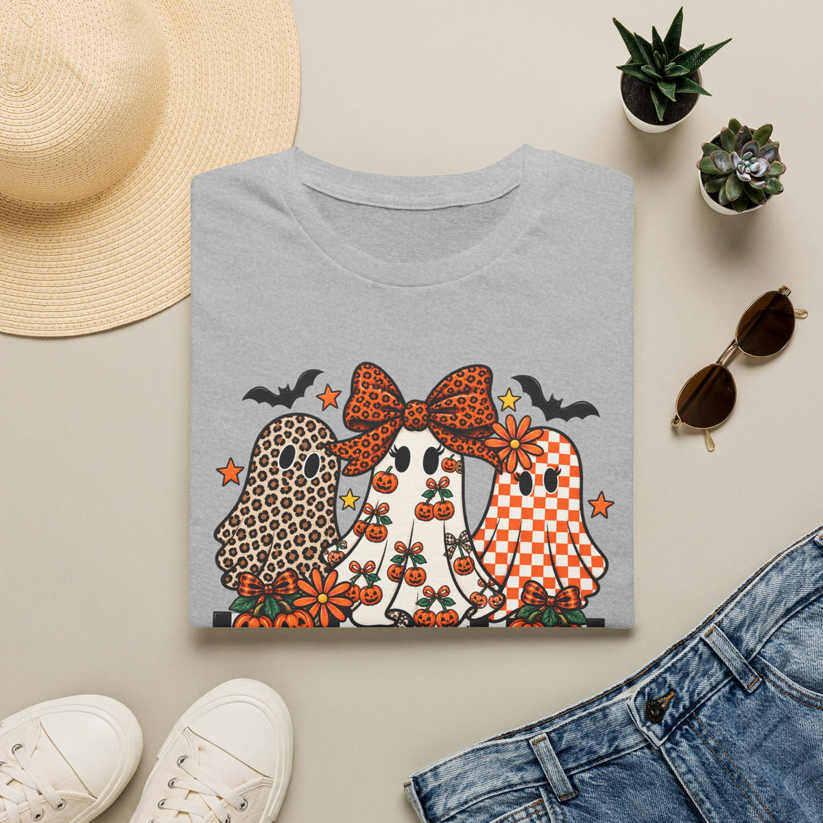 Halloween Sisters Graphic T-Shirt — Leopard + Plaid Pumpkin Girls Design