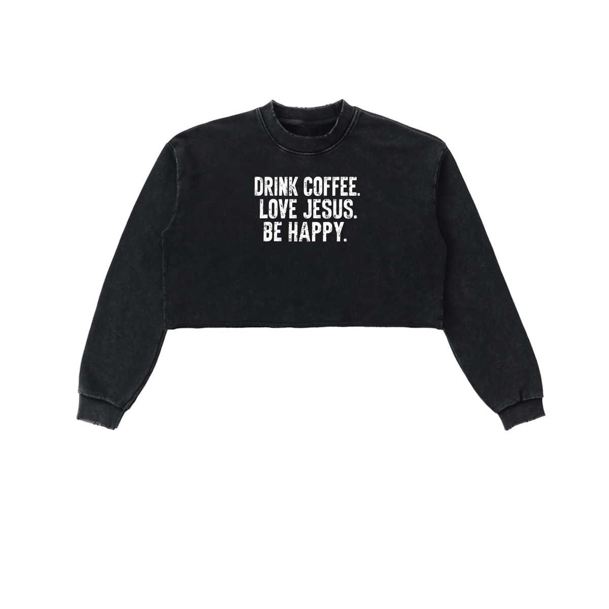 Snow Washed Raw Edge Cropped Sweatshirt