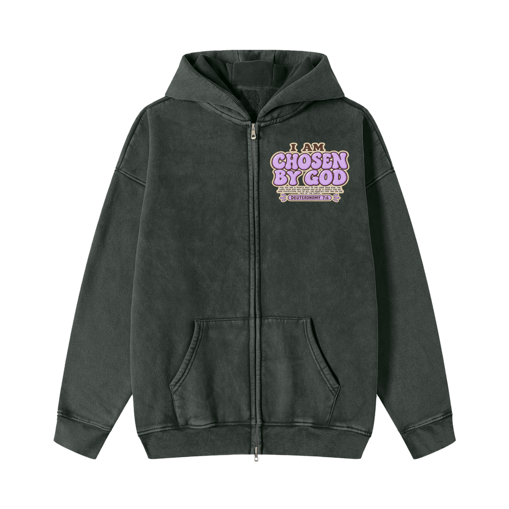 Chosen by God Snow Washed Zip-Through Fleece Hoodie