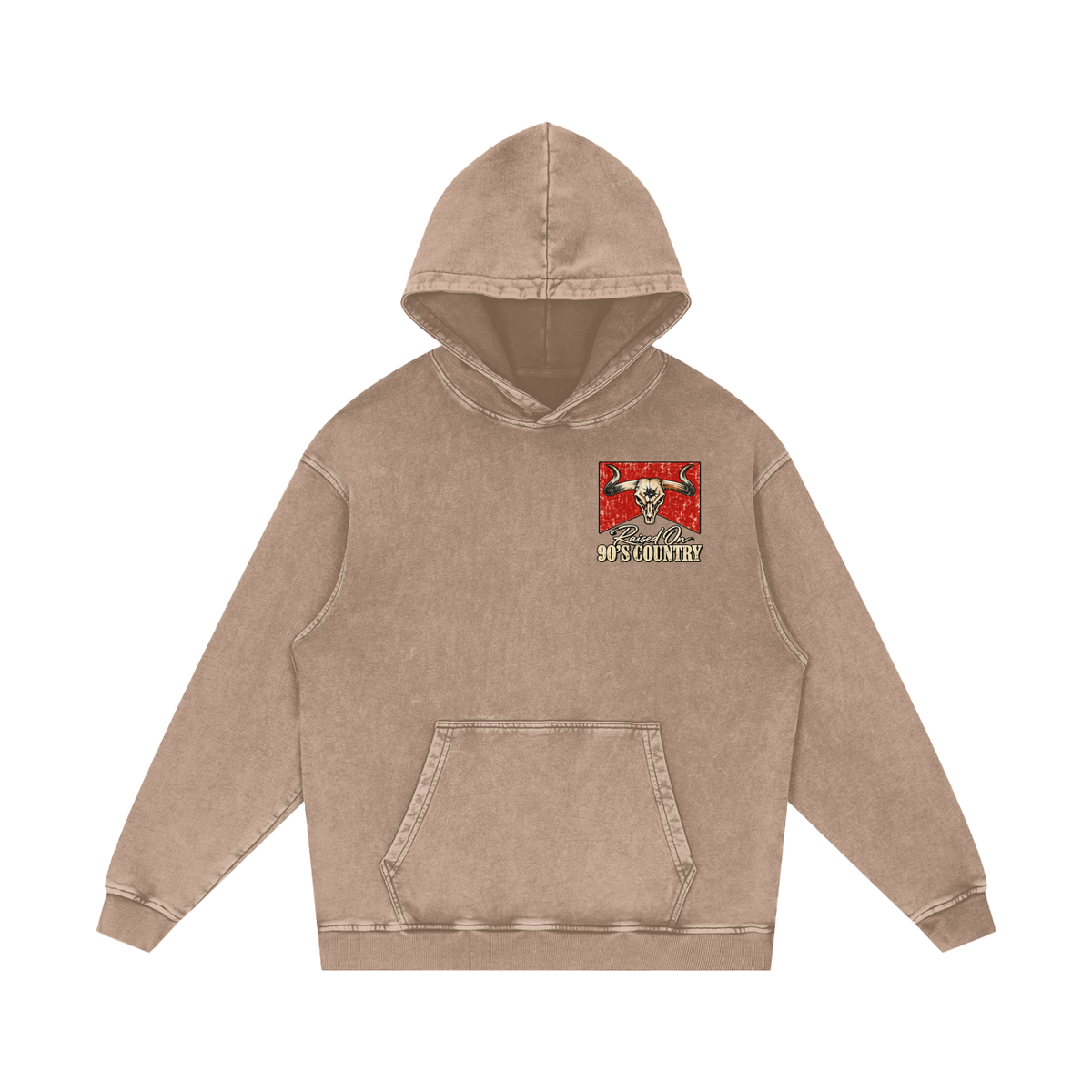 Raised on 90s country Snow Washed Loose Cotton Hoodie