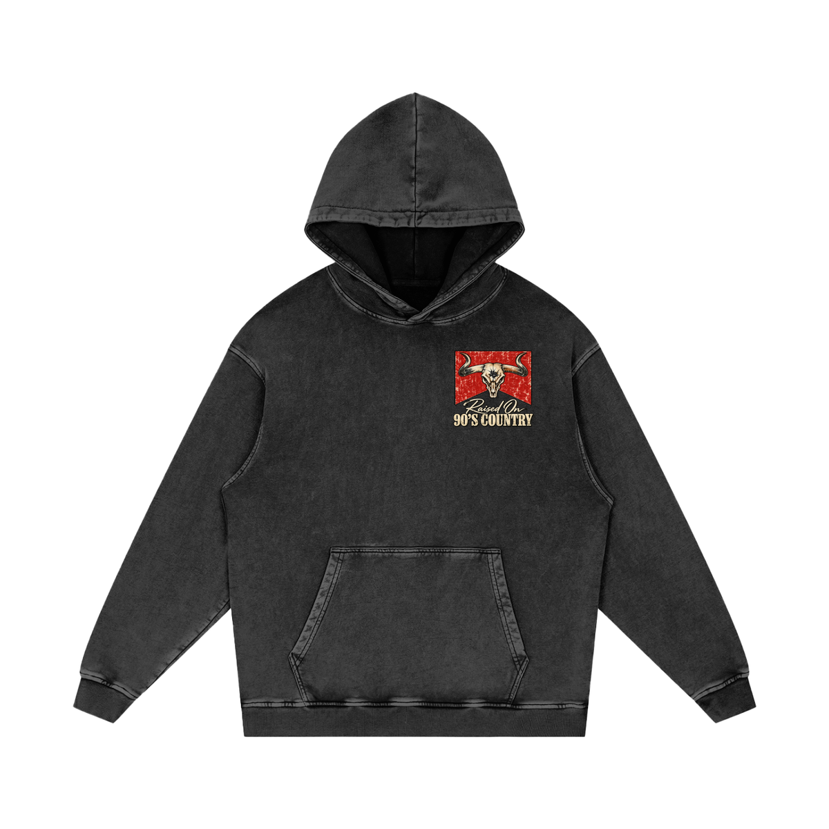 Raised on 90s country Snow Washed Loose Cotton Hoodie