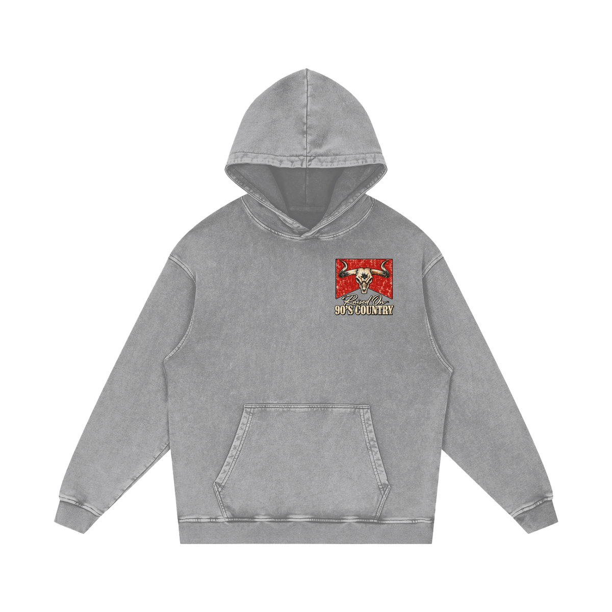 Raised on 90s country Snow Washed Loose Cotton Hoodie