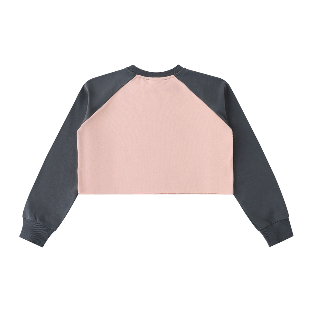 Bee Happy Raw-Hem Color-Block Raglan Crop Sweatshirt