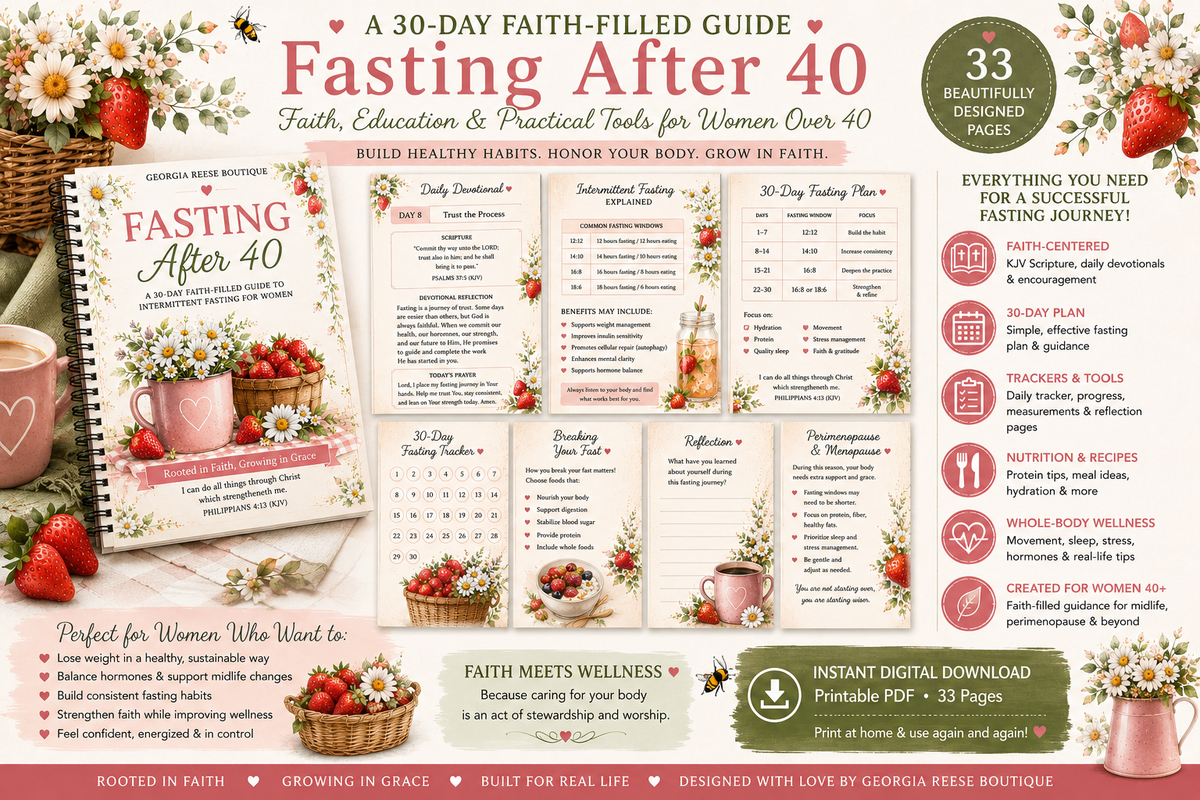 Fasting After 40 Workbook | 30-Day Intermittent Fasting Guide for Women 40+ | Faith-Based Fasting Planner & Tracker | Printable PDF