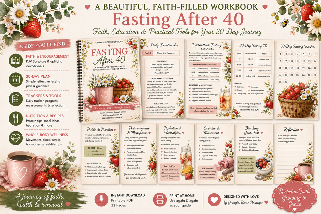 Fasting After 40 Workbook | 30-Day Intermittent Fasting Guide for Women 40+ | Faith-Based Fasting Planner & Tracker | Printable PDF