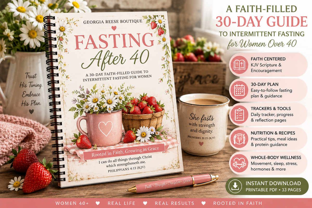 Fasting After 40 Workbook | 30-Day Intermittent Fasting Guide for Women 40+ | Faith-Based Fasting Planner & Tracker | Printable PDF